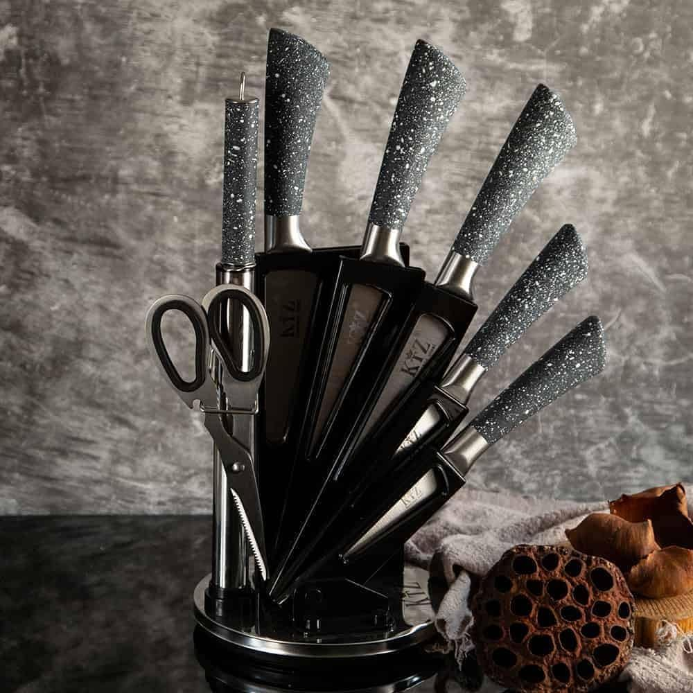 Kitchen Knife Set 9 Pcs Black Wheat Straw Sharp Cooking Knife Set With Acrylic Stand