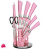 Kitchen Knife Set 9Pcs Pink Wheat Straw Sharp Cooking Knife Set With Acrylic Stand