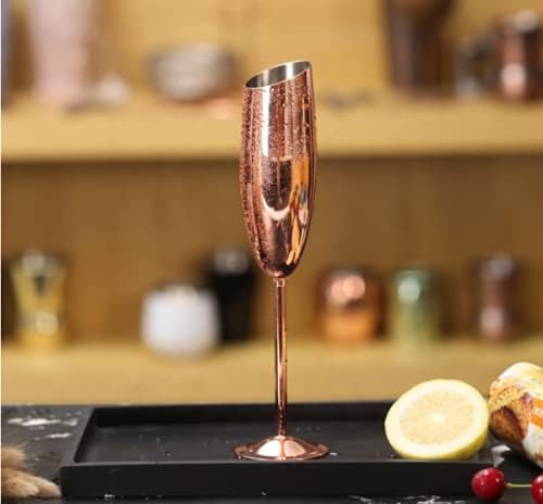 Stainless Steel Champagne Flute Slanted Bowl Wine Long Stem Glass Rose Gold