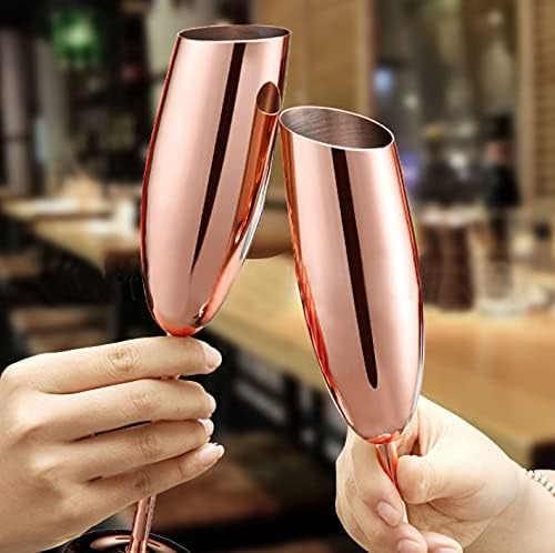 Stainless Steel Champagne Flute Slanted Bowl Wine Long Stem Glass Rose Gold