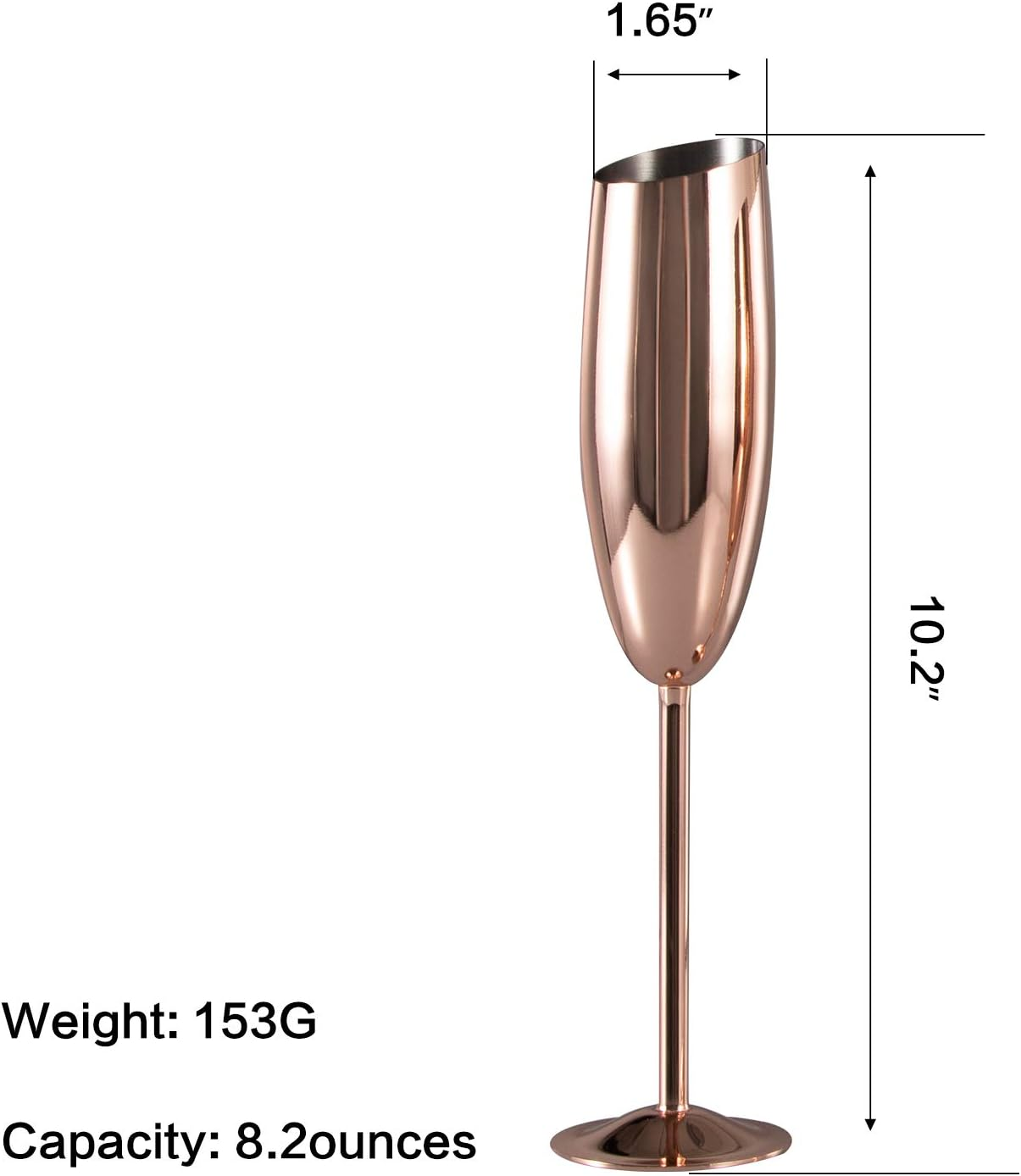 Stainless Steel Champagne Flute Slanted Bowl Wine Long Stem Glass Rose Gold