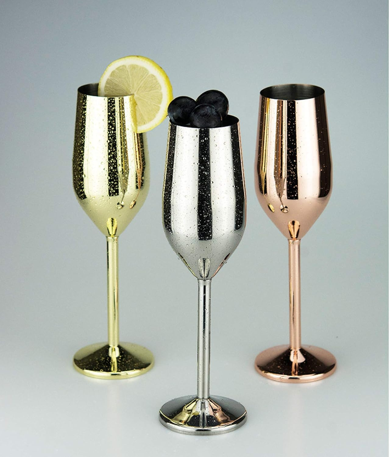 Stainless Steel Champagne Flutes Glasses Wine Glass Goblets Juice Drink 220 Ml Rose Gold