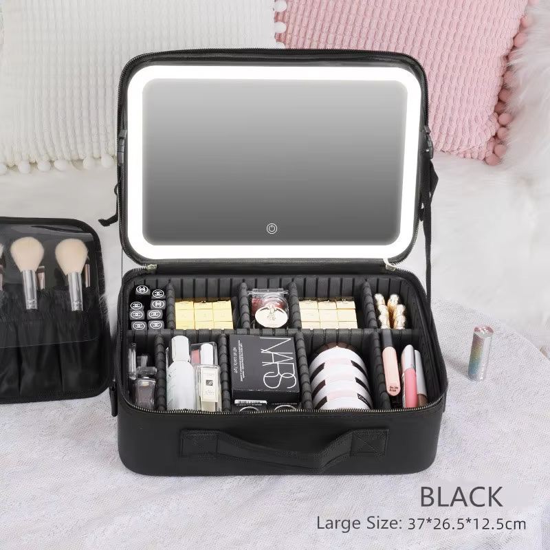 Travel Makeup Bag Case With Led Light Mirror