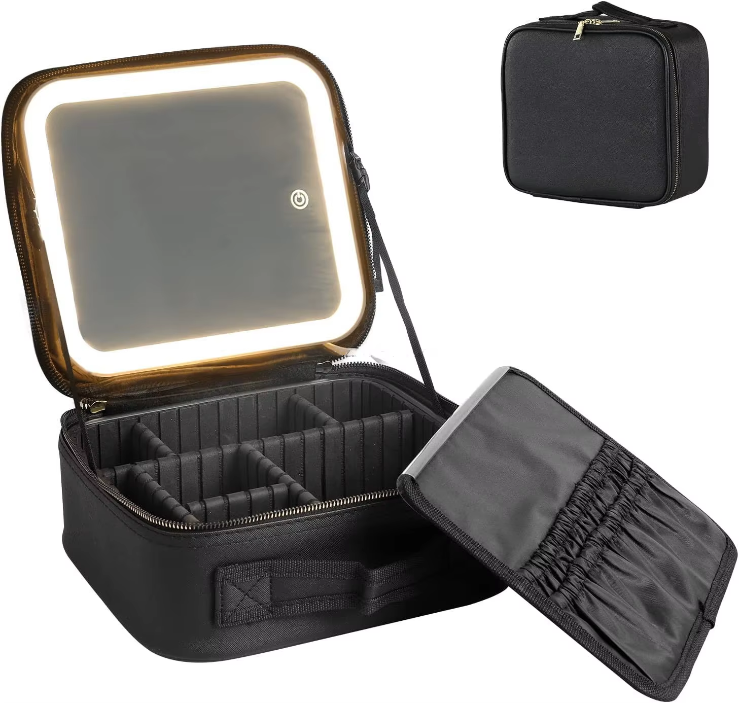Travel Makeup Bag Case With Led Light Mirror