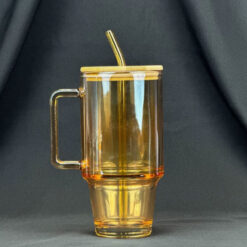 Tumbler Glass Cup With Bamboo Lid &Amp; Straw - 600Ml
