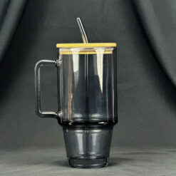 Tumbler Glass Cup With Bamboo Lid &Amp; Straw - 600Ml