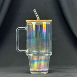 Tumbler Glass Cup With Bamboo Lid &Amp; Straw - 600Ml