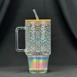 Tumbler Glass Cup With Bamboo Lid &Amp; Straw - 600Ml