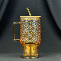 Tumbler Glass Cup With Bamboo Lid &Amp; Straw - 600Ml