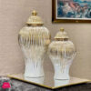 Regale White Vase or Ginger Jar with Gold or Silver Detail - Gold Finish (Set of 2)