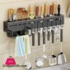 Kitchen Wall Mounted Utensil Rack Knife Holder Cutlery Storage Organiser Shelf With Removable Hooks And Dish Cloth Rack