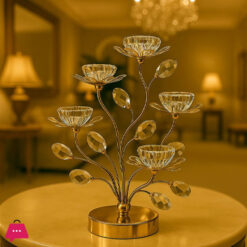 Metal Crystal Lotusflower Gold Rose Tealight Flower Candle Holder - 4 