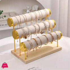 Three-Tier Jewelry Display Stand Wooden Bangles Display Stand - Heavy-Duty Organizer For Bracelets Necklaces Watches