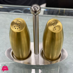 Drum Shape Salt& Pepper Shaker Set Stainless Steel With Metal Holder