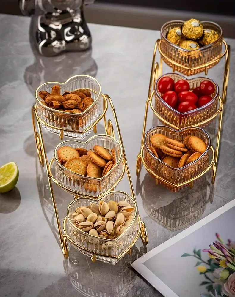 Multi-Layers Fruit Stand With 3 Creative Heart Shaped Glass Fruit Stand