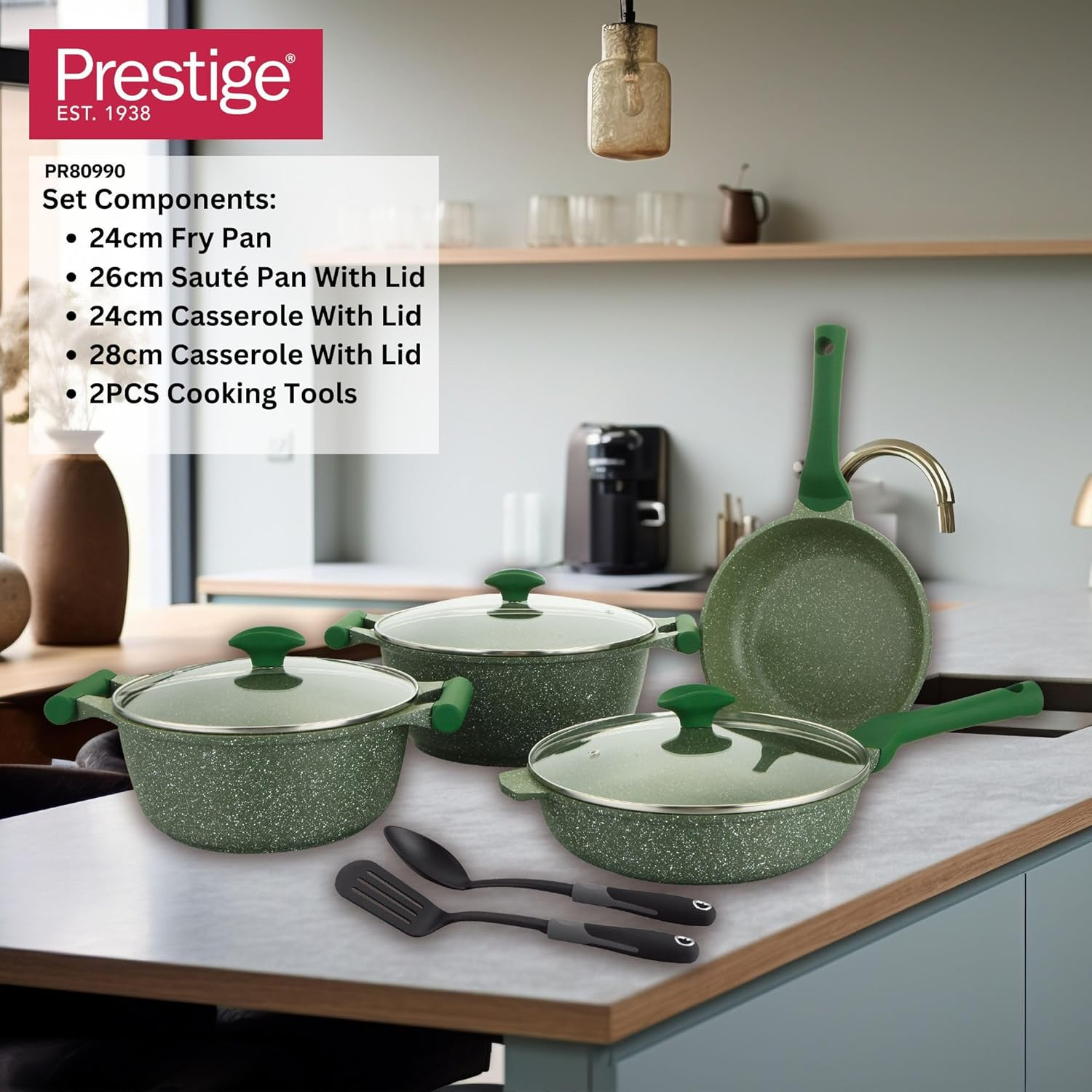Prestige Essentials Nonstick Cookware Sets Granite Induction Safe - 9Pcs -` 80990