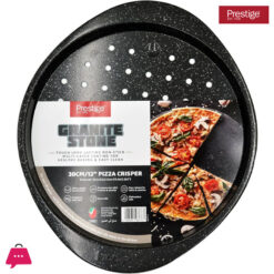 Prestige Granite Pizza Crisper Pan with Carbon Steel Coating for Home Oven Baking Premium Quality Non-Stick Tray Black 12-Inch PR48777