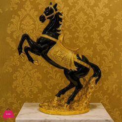 Porcelain Horse Statue Luxury Ornament Golden and Black 2 Feet