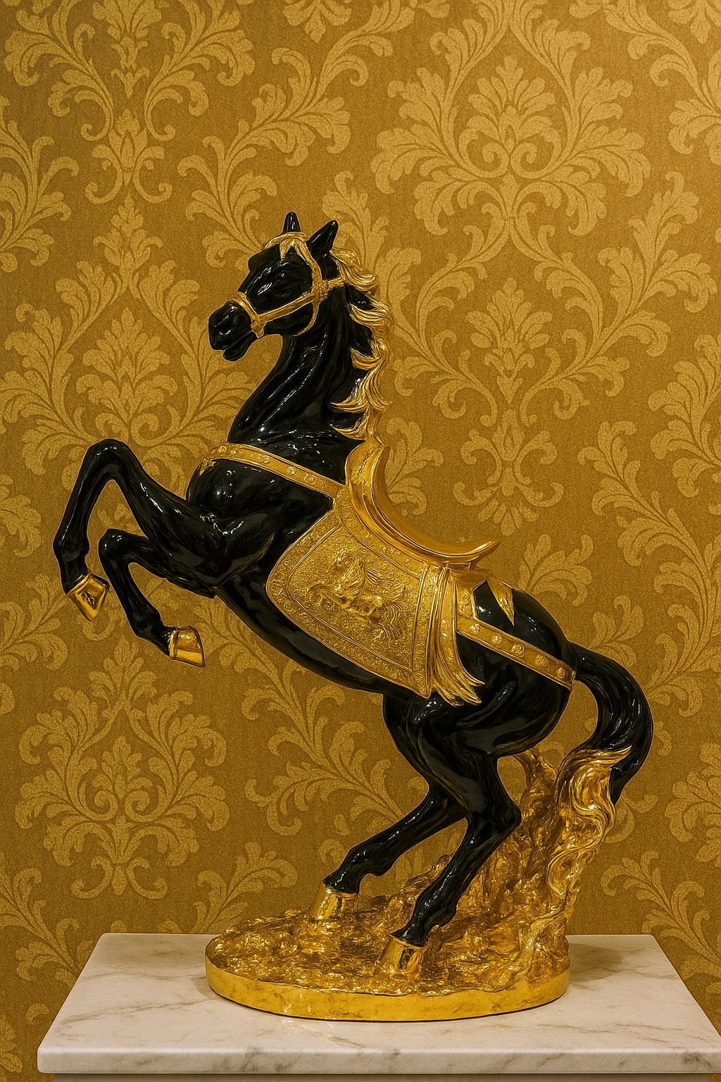 Porcelain Horse Statue Luxury Ornament Golden And Black 2 Feet 4 Porcelain Horse Statue Luxury Ornament Golden And Black 2 Feet
