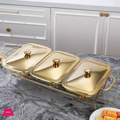 3 in1 Burner Dish Rectangle Food Warmer 4.5L