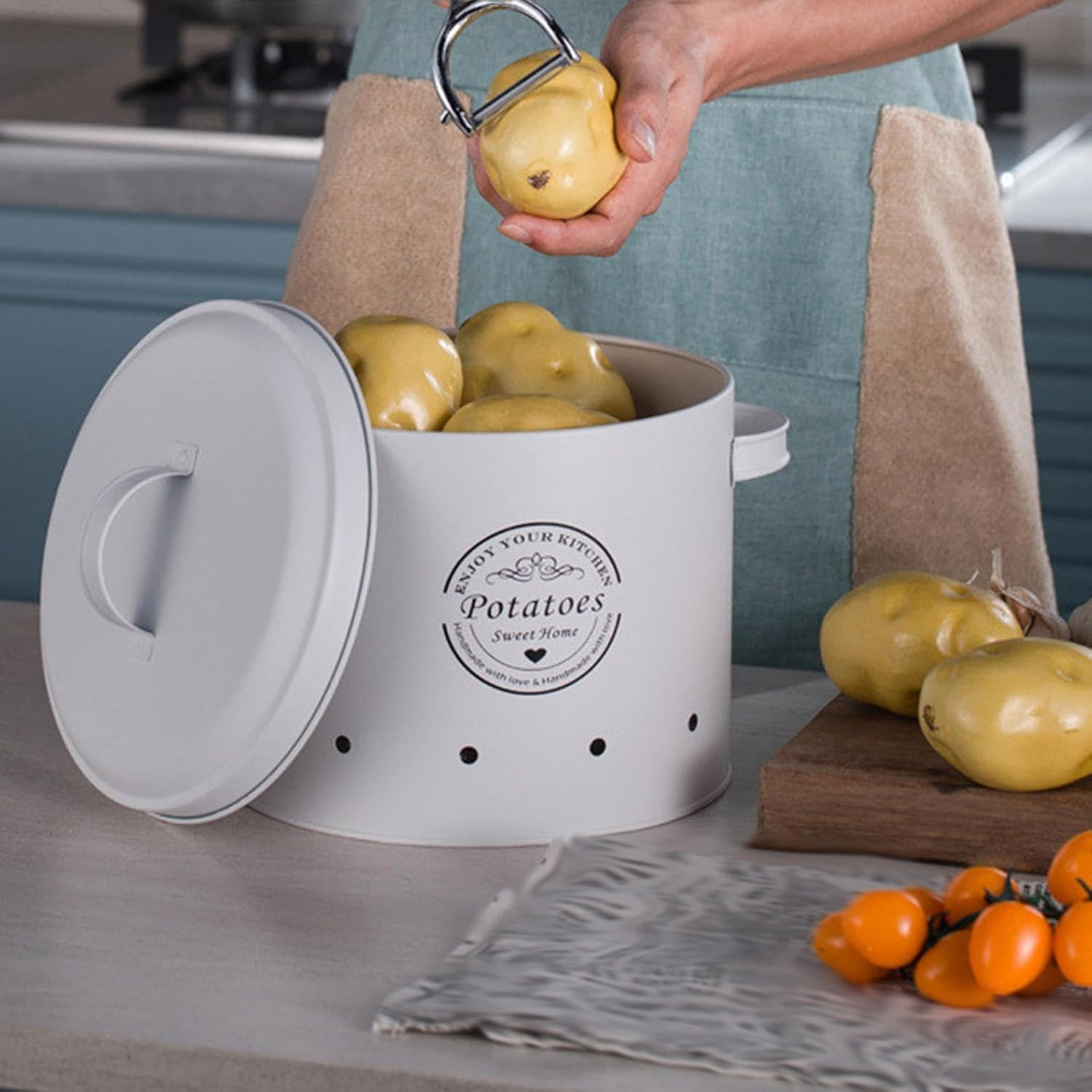 3 Pcs Retro Metal Potato Garlic Onion Storage Containers With 360° Ventilation System