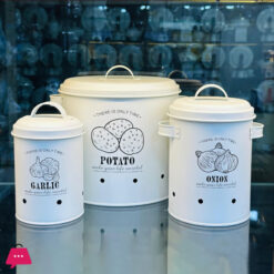 3 Pcs Retro Metal Potato Garlic Onion Storage Containers with 360° Ventilation System