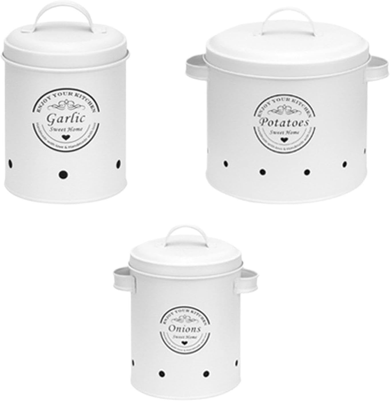 3 Pcs Retro Metal Potato Garlic Onion Storage Containers With 360° Ventilation System