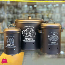 3 Pcs Retro Metal Potato Garlic Onion Storage Containers With 360° Ventilation System