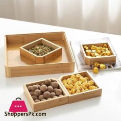 Serving Platter 4 Compartments Bamboo Wooden Divided Serving Tray With Lid Removable Dividers Wooden Nut Tray With Lid Great Veggie Tray Serving Dish Candy Bowl Serving Trays For Party Taco Dip Parties Platters Chip Bowls For Parties