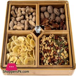 Serving Platter 4 Compartments Bamboo Wooden Divided Serving Tray With Lid Removable Dividers Wooden Nut Tray With Lid Great Veggie Tray Serving Dish Candy Bowl Serving Trays For Party Taco Dip Parties Platters Chip Bowls For Parties