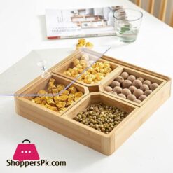 Serving Platter 4 Compartments Bamboo Wooden Divided Serving Tray With Lid Removable Dividers Wooden Nut Tray With Lid Great Veggie Tray Serving Dish Candy Bowl Serving Trays For Party Taco Dip Parties Platters Chip Bowls For Parties