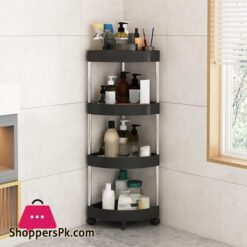 4-Layer Multipurpose Plastic Corner Rack Metal Pipe Floor Corner Shelf Basket