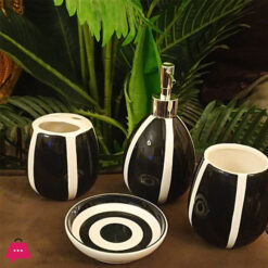 4-Piece Black White Red White Strip Bath Set