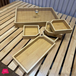 5 Compartments Bamboo Wooden Divided Serving Tray With Lid