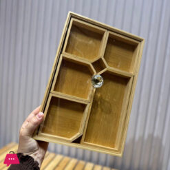 5 Compartments Bamboo Wooden Divided Serving Tray with Lid