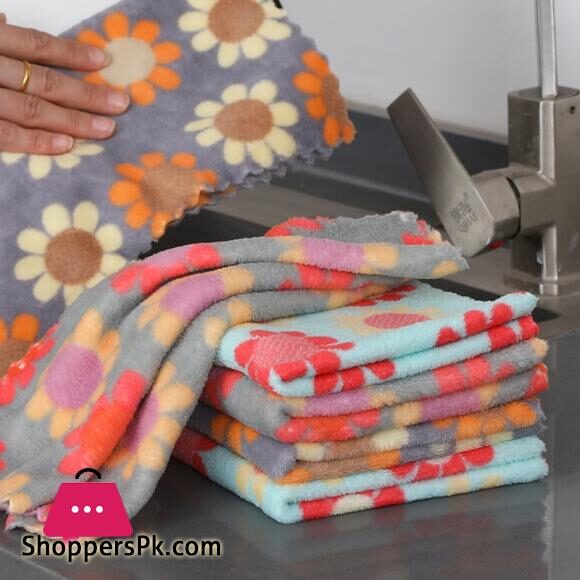 5Pcs Kitchen Cleaning Cloths Soft Absorbent Dishcloth Coral Fleece Sunflower Wiping Towel Rags Household Cleaning Cloth