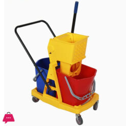 60 Liter Commercial Restaurant Janitorial Cleaning Rolling Industrial Mop Bucket With Down Press Wringer (Triple)