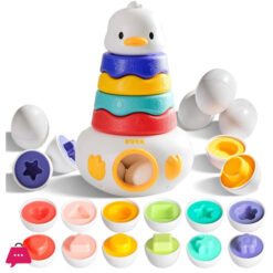 Baby Stacking Toy with Rings Montessori Toy 3-in-1 Matching Eggs Stacking Tower for Stacking Game