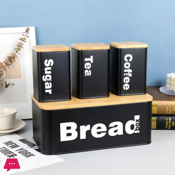 Bread Box with Sugar Tea Coffee 3 Pcs Containers Sets