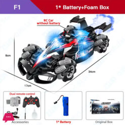 F1 RC Drift Car with Music LED Lights, 2.4G Radio Controlled Double-Row 4WD Stunt Cars, Electric Toys for Kids