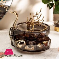 Swan 3-layer Rotating Jewelry Box Transparent Dustproof Earrings Bracelet Necklace Desktop Display Storage Box
