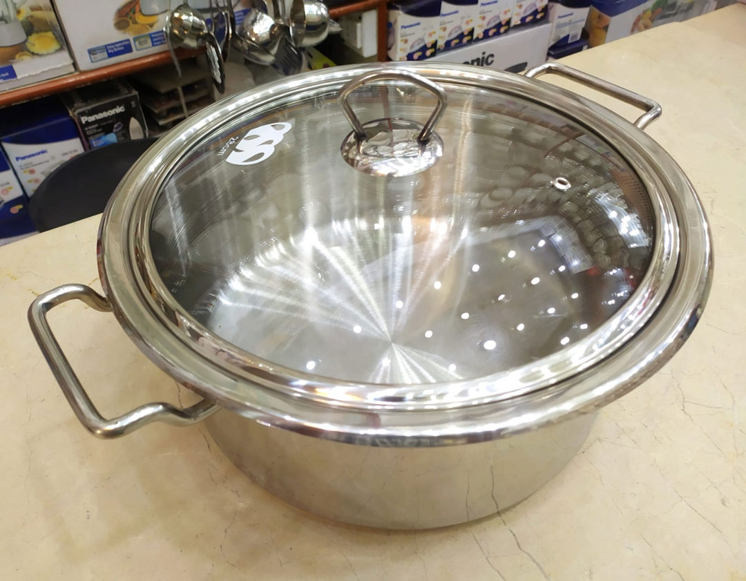 Alpha Stainless Steel Casserole Cooking Pot Encapsulated Bottom Handi Degchi With Glass Lid