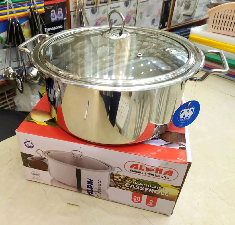 Alpha Stainless Steel Casserole Cooking Pot Encapsulated Bottom Handi Degchi With Glass Lid