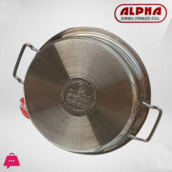 Alpha Stainless Steel Fish Pot Flat Karahi Encapsulated Bottom With Glass Lid