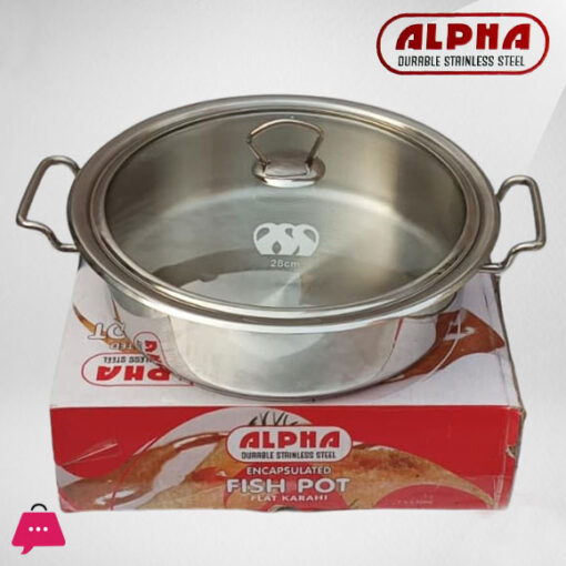 Alpha Stainless Steel Fish Pot Flat Karahi Encapsulated Bottom With ...