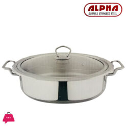 Alpha Stainless Steel Fish Pot Flat Karahi Encapsulated Bottom With Glass Lid