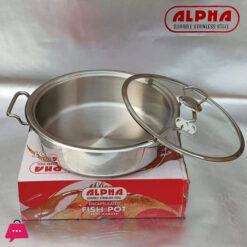 Alpha Stainless Steel Fish Pot Flat Karahi Encapsulated Bottom With Glass Lid