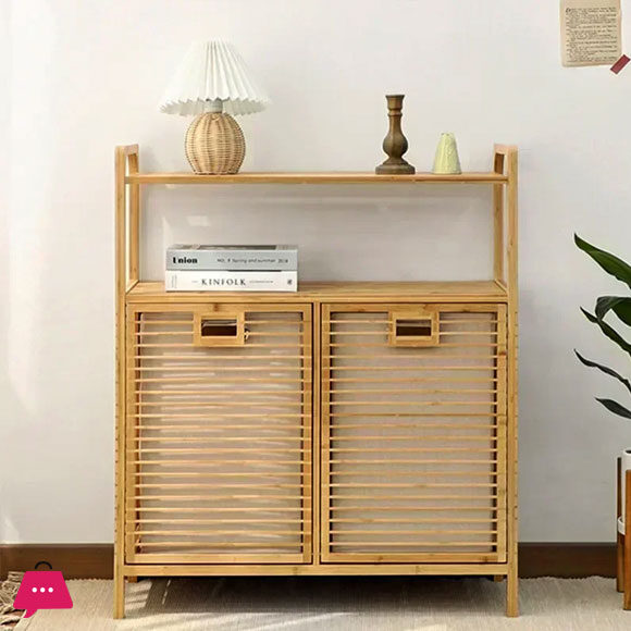 Bamboo Double Laundry Organizer Dirty Clothes Storage Basket