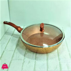 Baroly Teflon-Coated Copper Forged Deep Fry Pan With Pyrex Glass Lid - 28Cm