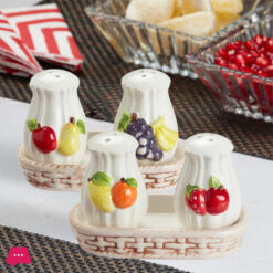 Ceramic Fruite Salt and Pepper Shakers Set with Tray for Dining Table Used as Namak Dhani
